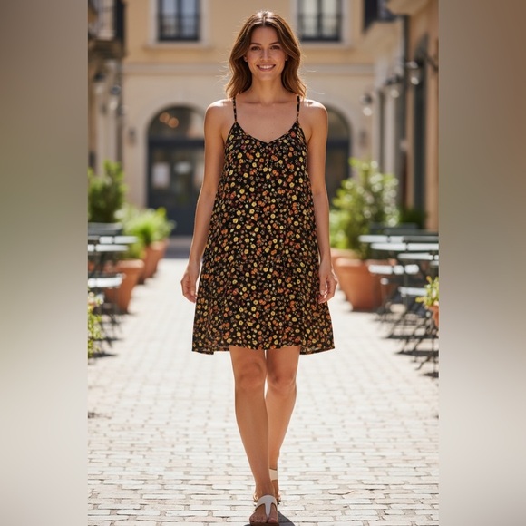 Floral Spaghetti Strap Mini Sundress PTP 20” L 29” - Picture 2 of 5